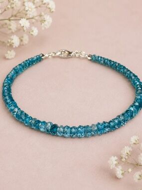 New Natural London Blue Topaz Bracelet 14k White Gold